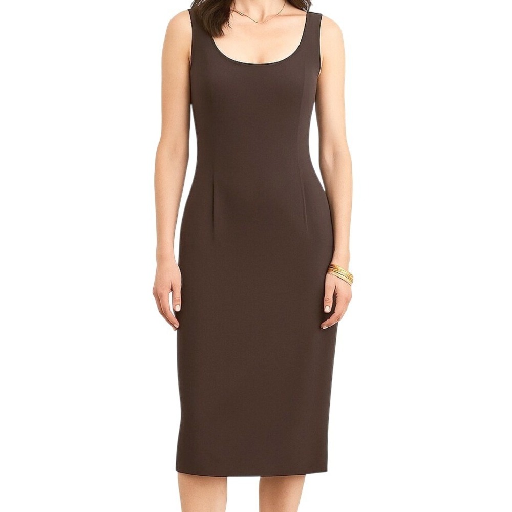 Jarbo Chocolate Brown Knit Tailored‎ Midi Sheath Dress 38 US 8